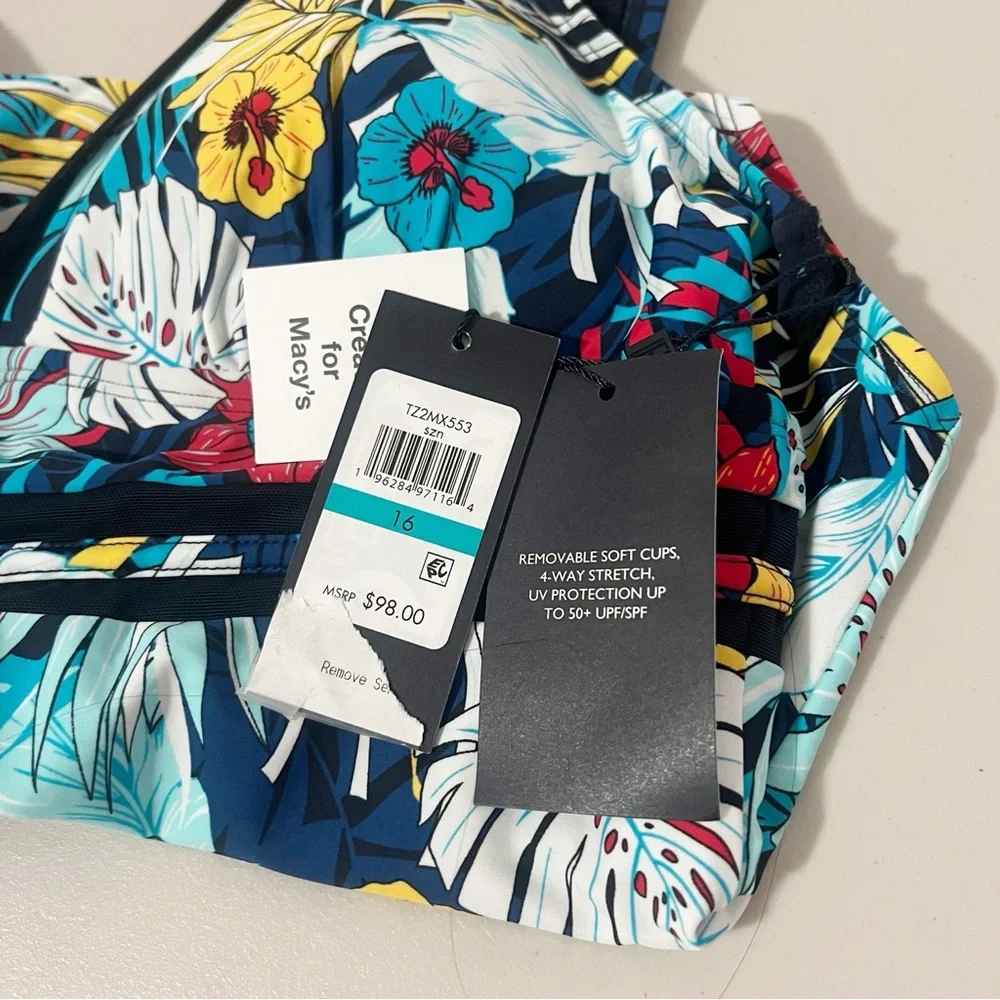 Tommy Hilfiger Womens Tropical Floral V-Neck One Piece Swimsuit Mesh Size 16 - Picture 5 of 5